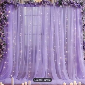 Purple Sheer Curtain with String Lights